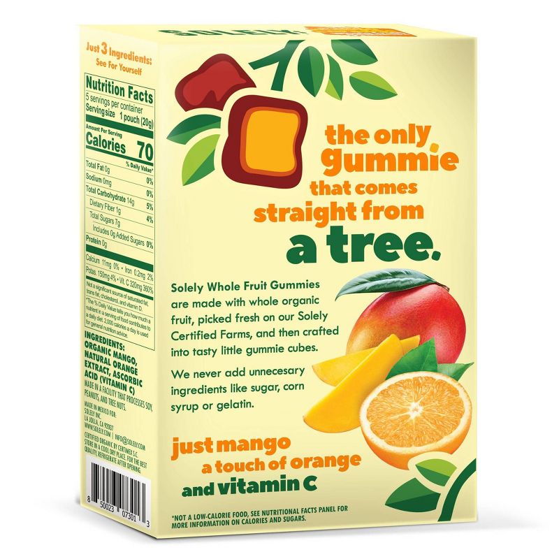 SOLELY Organic Mango &#38; Orange Fruit Gummies - 3.5oz/5ct, 2 of 4
