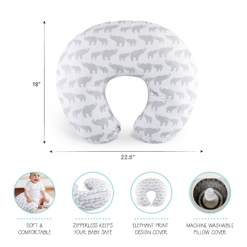 The Peanutshell Nursing Pillow for Breastfeeding, Gray and White Elephant, 6 of 9