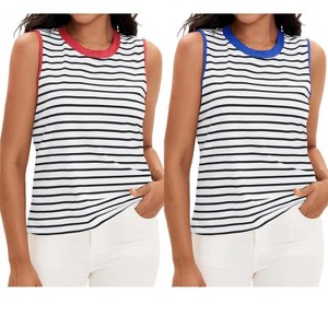 ATHLECHIC Women's Striped Color Block Side Slits Crew Neck Casual Sleeveless Shirts 2 Packs - 1 of 4