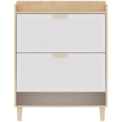 GlasFlength Shoe Racks Nordic Style Flip Door Cabinet with Solid Wood Legs Simple Design for Living Entryway Storage, White, 31.5"*9.45"*41.34"