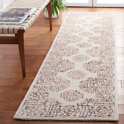 Ivory and Sage Handmade Wool and Cotton Area Rug, 27" x 8"
