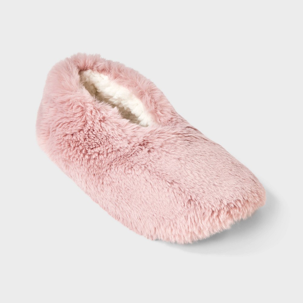 Women's Plush Faux Fur Cozy Slipper Socks with Slip Resistant Soles - Auden™ Pink S/M