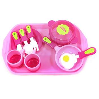 Insten 12 Piece Pink Breakfast Cooking  Playset for Kids and Girls, Pretend Kitchen Toys