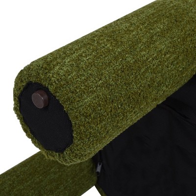 Moss Green Boucle Round Upholstered Ottoman with Eucalyptus Legs
