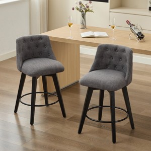 Swivel Bar Stools Set of 2,Modern Wood Counter Height Stools With Dark Gray Linen Upholstery And Button Tufted Back,Bar Stools For Kitchen-Cuddlewood - 1 of 4