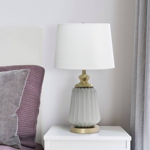 25" Classic Fluted Ceramic/Metal Table Lamp with Fabric Shade Gray/White - Lalia Home: Antique Bronze, UL Listed - 1 of 4