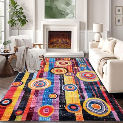 Modern Abstract 8x10 Washable Area Rug Contemporary Aesthetic Floor Cover Thin Rug Non Slip Carpet for Living Room Bedroom Dining Room
