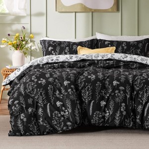 Bedsure | 2/3 Pcs Floral Printed Reversible Sage Green Comforter Set Queen Size Soft Designed Plants Pattern Bedding Set - 1 of 4