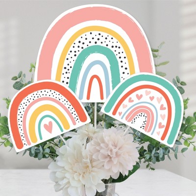 Big Dot of Happiness Hello Rainbow - Boho Baby Shower and Birthday Party Centerpiece Sticks - Table Toppers - Set of 15