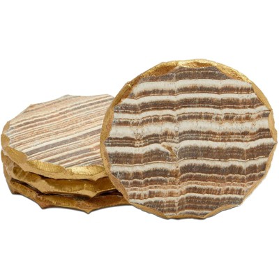 Juvale 4 Pack Aragonite Crystal Geode Drink Coasters, Gold Edge Trim, 4 Inch