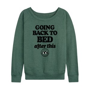 Women's - Instant Message - Going Back To Bed After This Lightweight French Terry Wide Neck Long Sleeve Graphic Shirt - 1 of 4