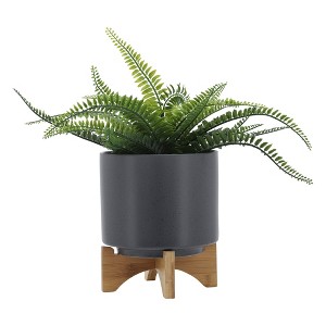 Sevobal Planters Small Plant Pot with Drainage Plug and Stand and Legs for Indoor Home Office Table Plants Flowers Herb, Gray, 8"*8"*9" - 1 of 4