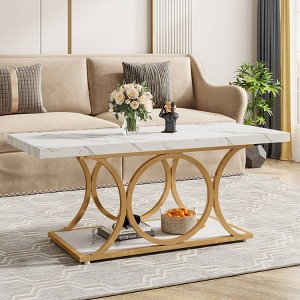Hommoo Rectangle Coffee Table, 47.24" Center Table Faux Marble - 1 of 4