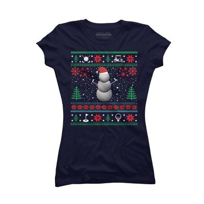 Junior's Design By Humans Christmas Golf Golfing Golfer Ugly Christmas Xmas By pahari T-Shirt