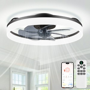 HUMHOLD 20'' White Ceiling Fan with Light and Remote, Low Profile Ceiling Fans with 3-Color Dimmable Lights, 6 Wind Speeds Flush Mount Ceiling Fan - 1 of 4