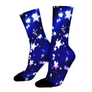 Dark Blue White Stars Women Printed Crew Socks Funny Funky Socks Soft Polyester Novelty Gifts for Artists Men - 1 of 1