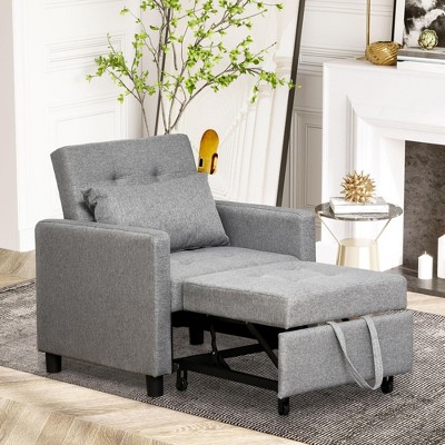CIPACHO Convertible Sofa Lounger Chair Bed Multi-Functional Sleeper Recliner with Tufted Upholstered Fabric Adjustable Angle Backrest and Pillow Grey