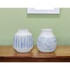 HomeRoots Set of Two White and Blue Ceramic Striped Round Table Vase - 2 of 4