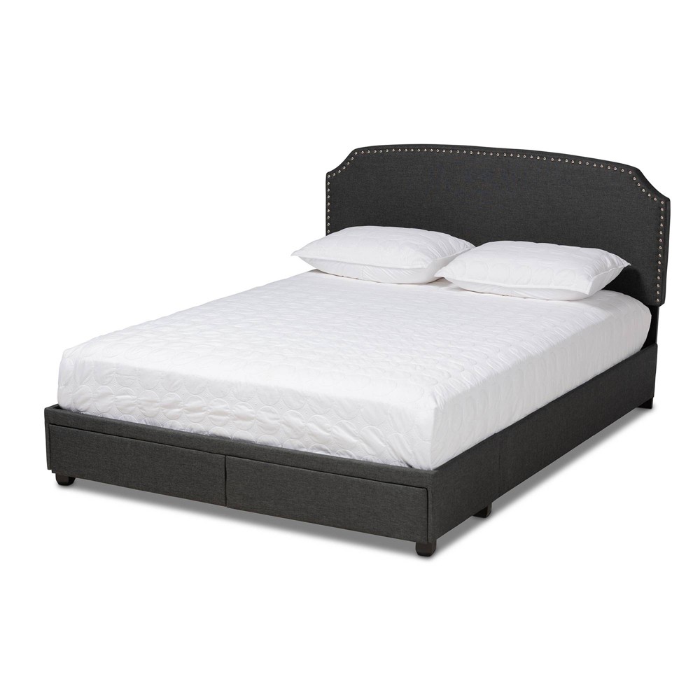 Photos - Bed Frame Queen Larese Fabric Upholstered 2 Drawer Platform Storage Bed Dark Gray/Bl