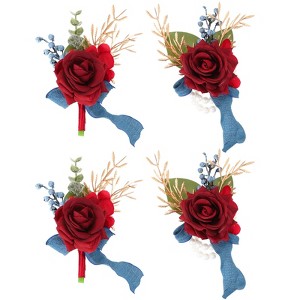 Unique Bargains Satin Romantic Durable Elegant Rose Corsage and Boutonnieres Set 2 Pcs - 1 of 4