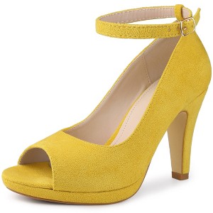 Perphy Women's Platform Peep Toe Buckle Ankle Strap Stiletto Heel Pumps - 1 of 4
