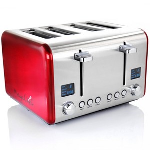 MegaChef 4 Slice Stainless Steel Toaster - Red: 1800W, Automatic Shut-Off, Reheat & Defrost Functions - 1 of 4