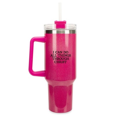 100 North I Can Do All Things Through Christ Wrap-Around 40 Oz. Stainless Steel Water Bottle Coffee Mug, Spill & Leak Resistant, Travel Tumbler with