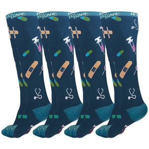 Bison Life Over The Calf Graduated Compression Socks (12-15 mm/Hg), Anti-Fatigue, Fits Women & Men, One Size - 4 Pairs - 1 of 4