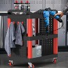 3 Tier Car Detailing Cart with Wheels, Car Wash Detail Trolley with Side Hanging Plate & Hooks（Black） - 2 of 4