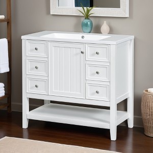36" Bathroom Vanity with Sink Combo, One Cabinet and Three Drawers, Solid Wood and MDF Board - Leovsnove - 1 of 4