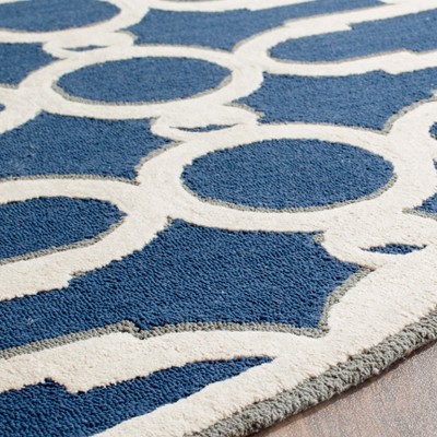 Royal Blue & White Hand-Knotted Cotton Round Rug - 6ft Diameter