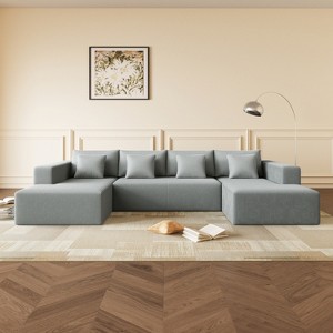 GDFStudio Alia 137.79'' 5-Seater Modern Reversible Corduroy Upholstered U-Shaped Sectional Sofa with Pillows - 1 of 4