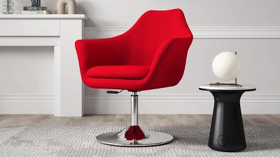 Kinsey Red Wool Blend Swivel Accent Chair with Chrome Base