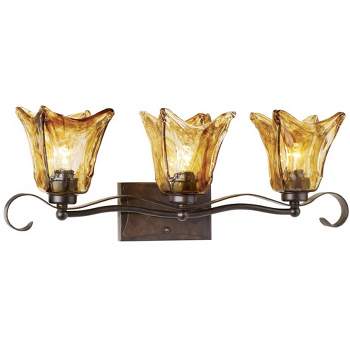 Uttermost Vintage Wall Mount Light Oil Rubbed Bronze Hardwired 26" 3-Light Fixture Toffee Art Glass Shade for Bathroom Vanity House
