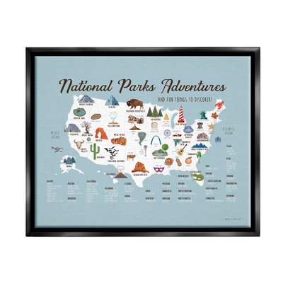 Stupell Industries National Parks Adventures USA Map Framed Canvas