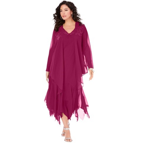 Roaman's Women's Plus Size Sequin Jacket Dress Set - 16 W, Pink