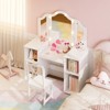 Girls 2-in-1 Vanity Table & Chair Set with Light, Detachable Tri-Fold Mirror & Wooden Makeup Playset - Princess Dressing Desk with Storage for Kids - 4 of 4