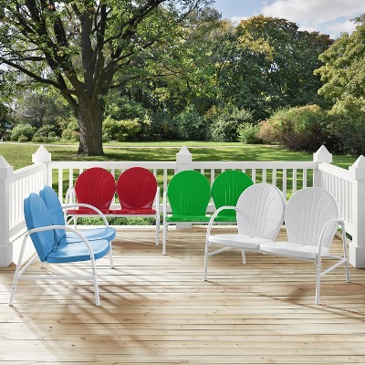 Sky Blue and White Metal Outdoor Loveseat