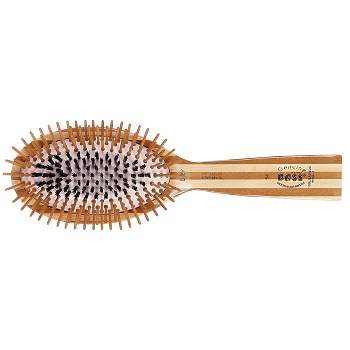 Bass Brushes FUSION Brush - Multi Patented Shine & Condition Hair Brush Bamboo Handle with Premium 100% Pure Natural Bristles + Bamboo Pin
