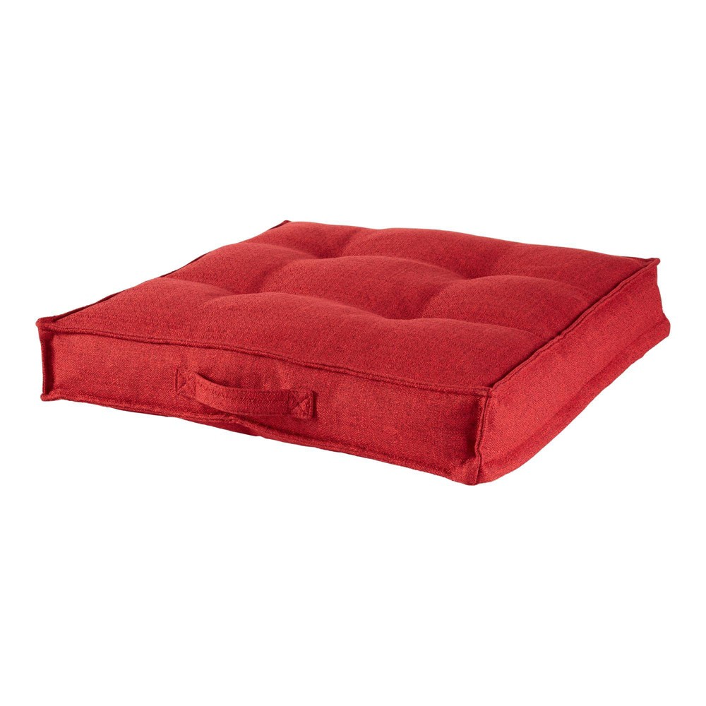 Kensington Garden Medium Square Tufted Reversible Floor Pillow Scarlet: Soft Polyester, Indoor Use, Removable Cover
