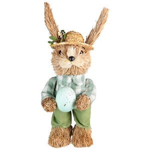 Northlight 10" Sisal Standing Bunny Rabbit with Robin's Egg Spring Easter Figure - Brown/Green - 1 of 4