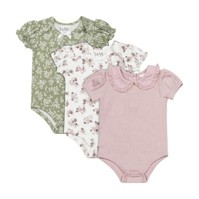 Nicole Miller Baby Girls Short Sleeve Cotton Bodysuit, 3 Pack