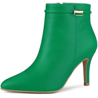 Allegra K Women's Stiletto Heels Closed Pointed Toe Side Zip Ankle Boots