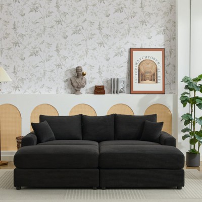 TiramisuBest 82" Upholstered Sofa, Modern Corduroy Cloud Sofa, Sectional Sofa with Ottoman and Throw Pillows, Cloud Soft Lounge