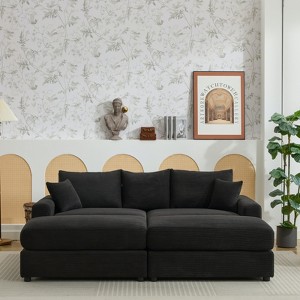 TiramisuBest 82" Upholstered Sofa, Modern Corduroy Cloud Sofa, Sectional Sofa with Ottoman and Throw Pillows, Cloud Soft Lounge - 1 of 4