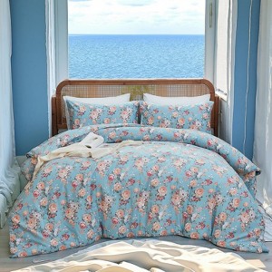 Floral Cotton Comforter Set – 100% Cotton Bedding with Elegant Botanical Print, Soft Lightweight All Season Quilt, King/Queen - 1 of 4