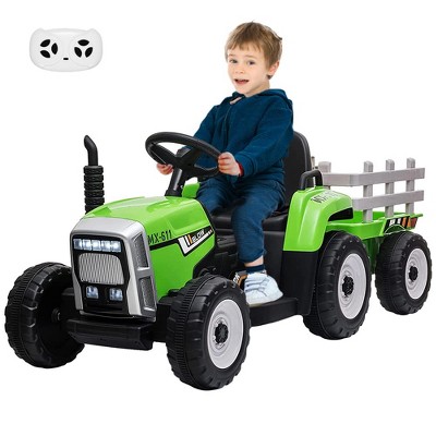 12V Kids Ride On Tractor with Trailer & Remote Control,Speed Up to 5 mph, Toddler Electric Vehicle Car with Led Headlights