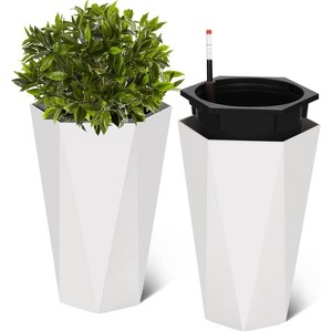 22.5 Inch Tall Diamond Planters (Set of 2), Self-Watering with Water Level Monitor & Wheels, Flower Pots for Patio, Living Room - 1 of 4