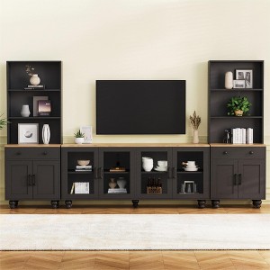 Whisen Farmhouse TV Stand for TVs Up to 70" with Bookshelves and Tempered Glass Doors - 1 of 4