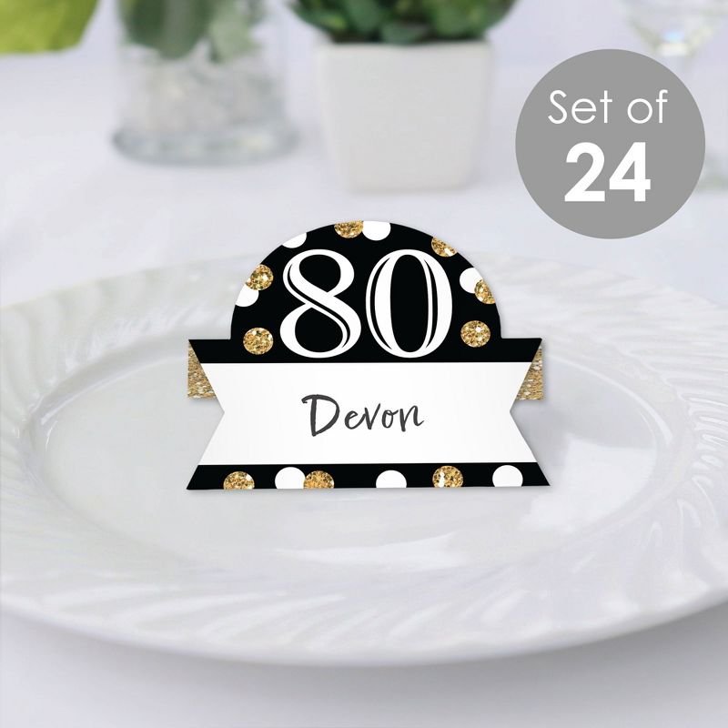 Big Dot of Happiness Adult 80th Birthday - Gold - Birthday Party Tent Buffet Card - Table Setting Name Place Cards - Set of 24, 2 of 9